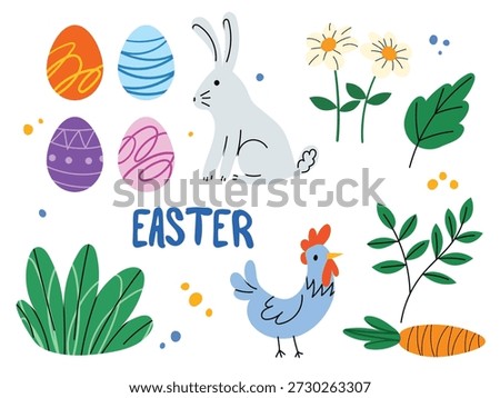 Easter sticker pack, rabbit, eggs, spring plants decor