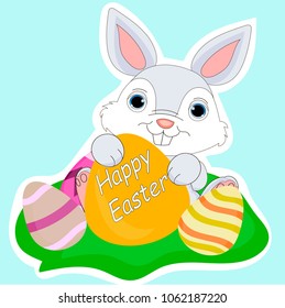 Easter sticker with a rabbit and eggs