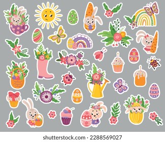 Easter sticker set. Drawn style. Vector illustration.	