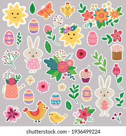 Easter Stickers Of Cute Hand Drawn Elements.