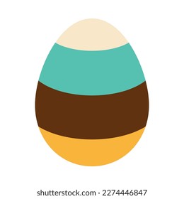 Easter striped egg with lines in green, brown, yellow and white color. Egg hunt. Easter tradition. Easter egg in flat design.