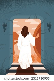 An Easter Sunday background featuring the empty tomb and Jesus. For use on social media or church services.