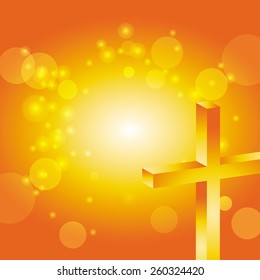 easter sunday background with jesus cross at sunset vector illustration
