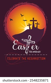 Easter Sunday Celebrate the Resurrection church banner template with nail cross. Christian vector illustration for social media, poster, Print