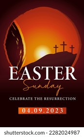 Easter Sunday church poster template. Celebrate the resurrection, invitation design for Easter worship service. Vector illustration