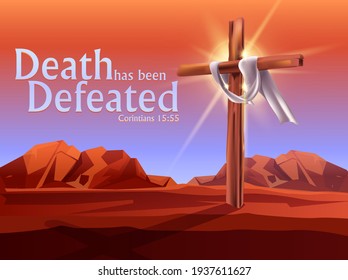 Easter Sunday death has been defeated cross sunrise vector illustration