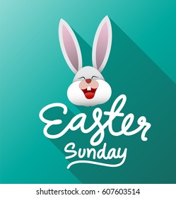 Easter Sunday greeting card with rabbit head,  Vector illustration.