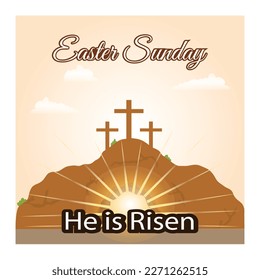 Easter Sunday | He is risen |Christian cross. Church Jesus sign, crosses crucifix silhouette. Holy graphic and orthodox symbols, religious vector collection. cave and calvary
easter Sunday.