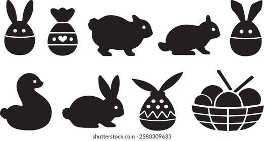 Easter sunday icon set vector silhouette illustration