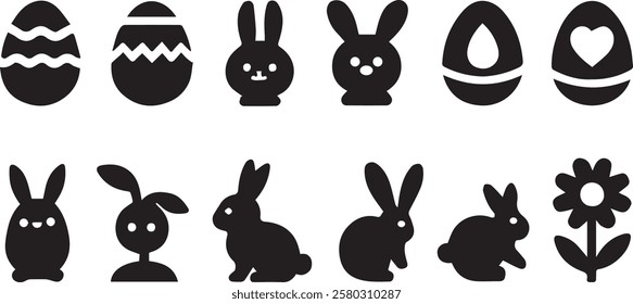 Easter Sunday icon set vector silhouette illustration