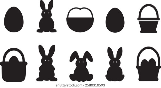 Easter Sunday icon set vector silhouette illustration