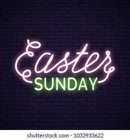 Easter Sunday neon lettering with bunny