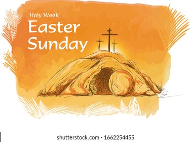 Easter Sunday tomb vector illustration