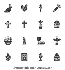 Easter sunday vector icons set, Happy easter modern solid symbol collection, filled style pictogram pack. Signs, logo illustration. Set includes icons as bunny, holy bible, christian cross, cake