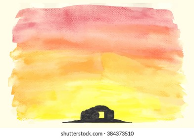 Easter sunrise background done in vector watercolor with a tomb silhouette