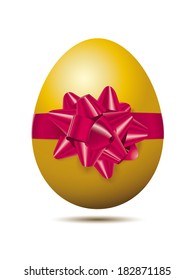 Easter Surprise. Golden easter egg with red bow isolated on white background vector illustration-
