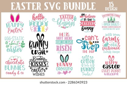 Easter SVG Bundle, Bunny Svg, 15 Easter SVG Bundle, Easter Quotes, Retro Easter Svg Bundle