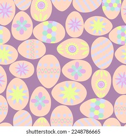 Easter, sweet floral seamless pattern,  spring, colorful eggs. Hand drawn. Vector