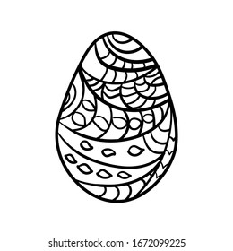 Easter symbol hand-drawn egg in doodle zenart pattern vector illustration isolated on a white background