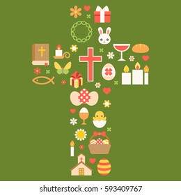 easter symbolic arrange as cross for celebrate easter, flat design