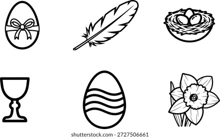 Easter symbols and objects on white background