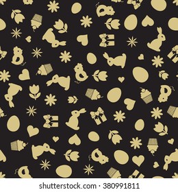 Easter symbols. Seamless background. Template of Easter poster, icon, Easter greeting card, Easter print and web projects. 