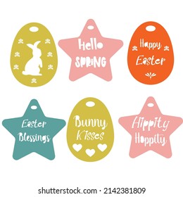 Easter tag collection with bunny and colourful eggs in pastel color