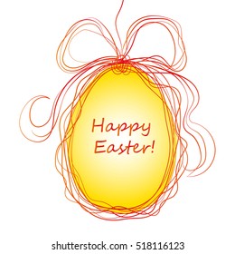 Easter tag. Egg banner with ribbon and bow. Festive background. Decorative illustration for print, web