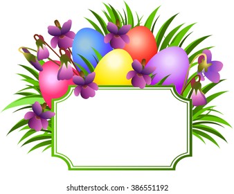 Easter tag with violets for yours design.