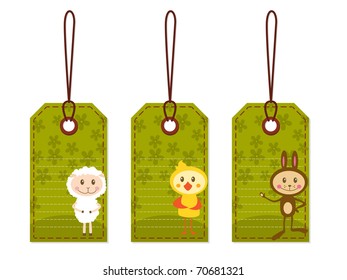 Easter tags with chicken, sheep and rabbit