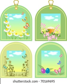 Easter tags with eggs and cake .