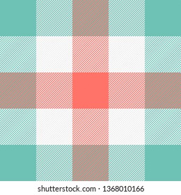 Easter Tartan plaid. Scottish pattern in red, white and green cage. Scottish cage. Traditional Scottish checkered background. Seamless fabric texture. Vector illustration