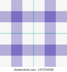Easter Tartan plaid. Scottish pattern in white, green and violet cage. Scottish cage. Traditional Scottish checkered background. Seamless fabric texture. Vector illustration