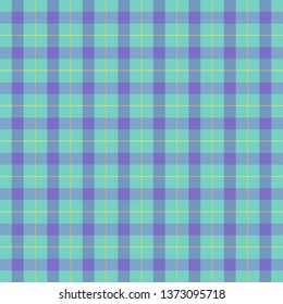 Easter Tartan plaid. Scottish pattern in green, yellow and violet cage. Scottish cage. Traditional Scottish checkered background. Seamless fabric texture. Vector illustration