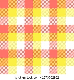 Easter Tartan plaid. Scottish pattern in red, yellow and white cage. Scottish cage. Traditional Scottish checkered background. Seamless fabric texture. Vector illustration