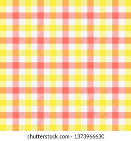 Easter Tartan plaid. Scottish pattern in red, yellow and white cage. Scottish cage. Traditional Scottish checkered background. Seamless fabric texture. Vector illustration