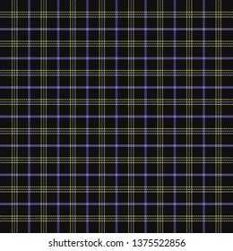 Easter Tartan plaid. Scottish pattern in black, yellow and violet cage. Scottish cage. Traditional Scottish checkered background. Seamless fabric texture. Vector illustration