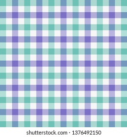Easter Tartan plaid. Scottish pattern in green, white and violet cage. Scottish cage. Traditional Scottish checkered background. Seamless fabric texture. Vector illustration