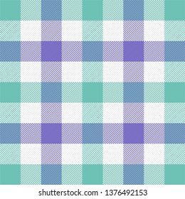 Easter Tartan plaid. Scottish pattern in green, white and violet cage. Scottish cage. Traditional Scottish checkered background. Seamless fabric texture. Vector illustration