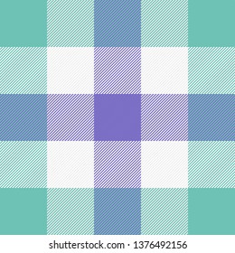 Easter Tartan plaid. Scottish pattern in green, white and violet cage. Scottish cage. Traditional Scottish checkered background. Seamless fabric texture. Vector illustration