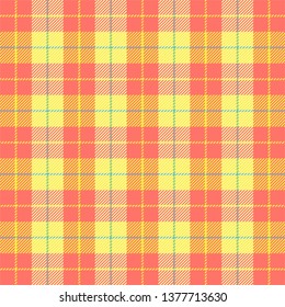 Easter Tartan plaid. Scottish pattern in red and yellow cage. Scottish cage. Traditional Scottish checkered background. Seamless fabric texture. Vector illustration