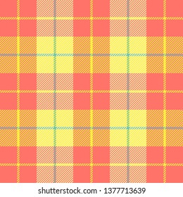 Easter Tartan plaid. Scottish pattern in red and yellow cage. Scottish cage. Traditional Scottish checkered background. Seamless fabric texture. Vector illustration