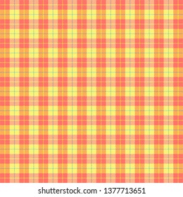 Easter Tartan plaid. Scottish pattern in red and yellow cage. Scottish cage. Traditional Scottish checkered background. Seamless fabric texture. Vector illustration