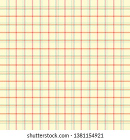 Easter Tartan plaid. Scottish pattern in red, yeiiow and green cage. Scottish cage. Traditional Scottish checkered background. Seamless fabric texture. Vector illustration