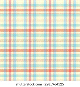 Easter tartan plaid. Scottish pattern in red, yellow and biue cage. Scottish cage. Traditional Scottish checkered background. Seamless fabric texture. Vector illustration
