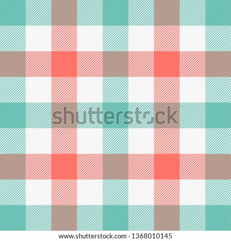 Easter Tartan plaid. Scottish pattern in red, white and green cage. Scottish cage. Traditional Scottish checkered background. Seamless fabric texture. Vector illustration