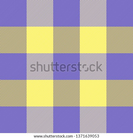 Easter Tartan plaid. Scottish pattern in yellow and violet cage. Scottish cage. Traditional Scottish checkered background. Seamless fabric texture. Vector illustration