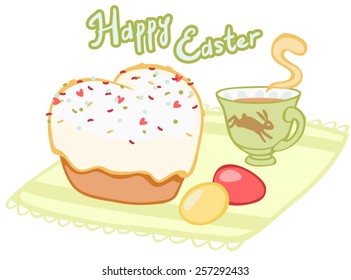 Easter tea with cupcake and painted eggs