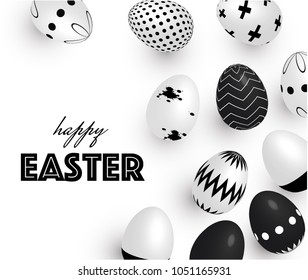 Easter template with black and white realistic eggs. Vector Design
