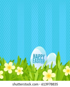 Easter template with eggs,flowers and lawn.Vector illustration